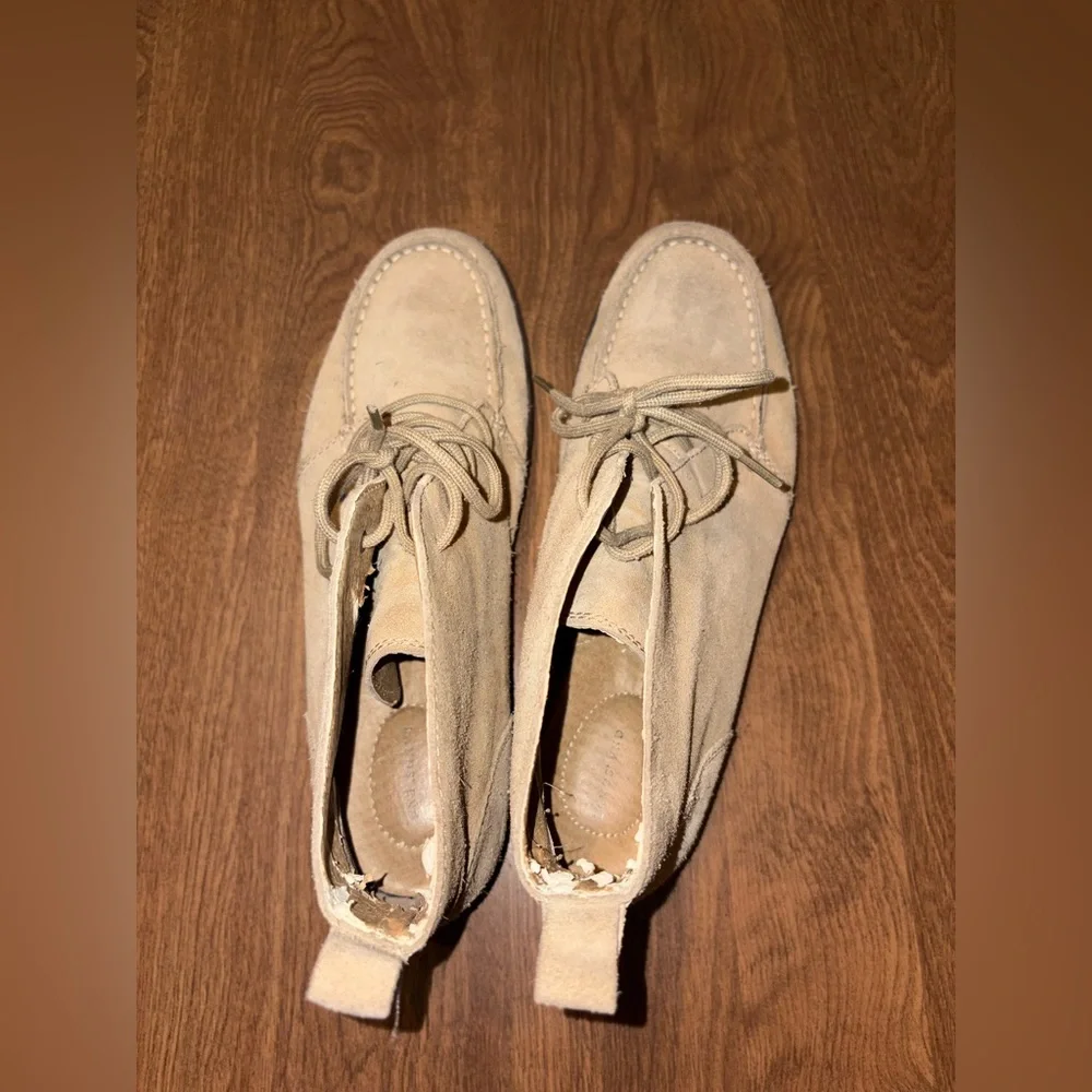 Suede Lace-Up Chukka Boots in Beige